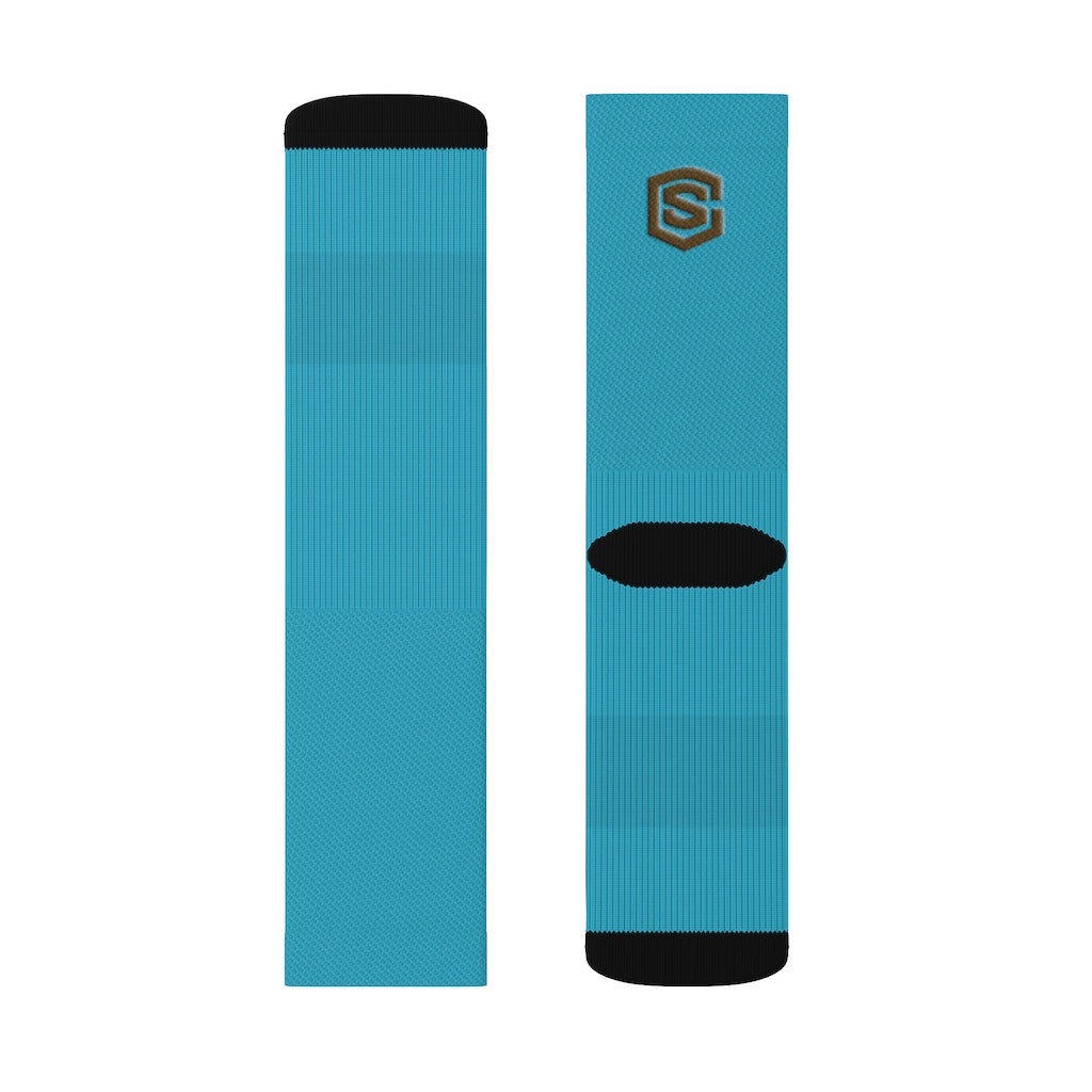 Blue Sublimation Socks Brown Logo