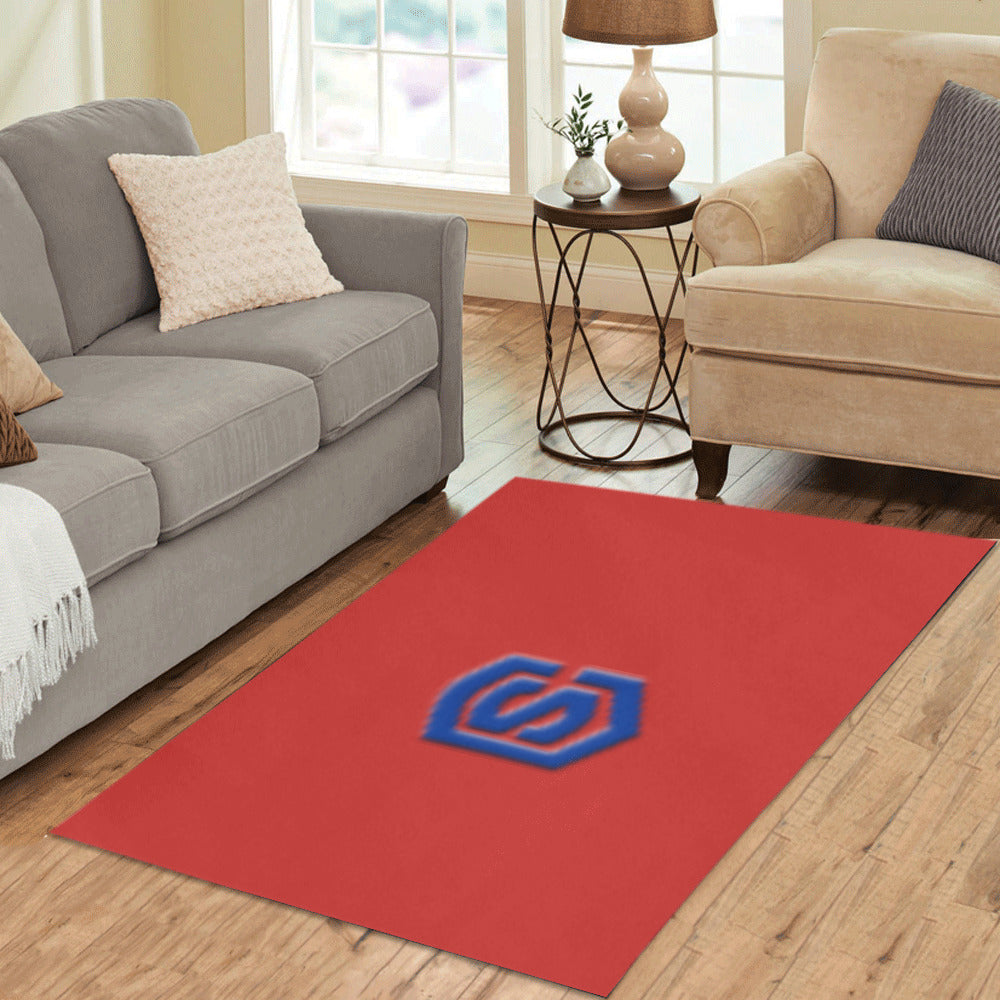 Red Area Rug Blue Logo Area Rug 5' x 3.2'