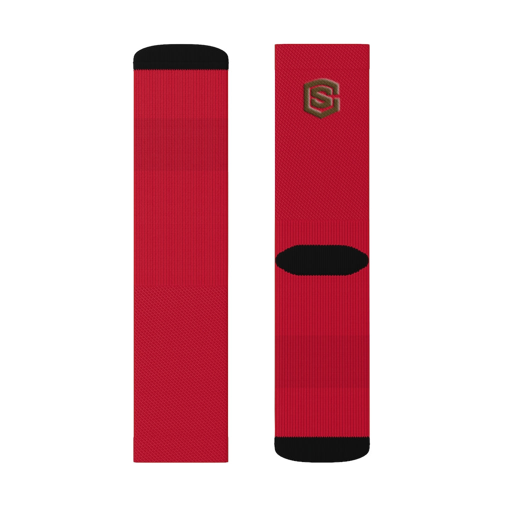 Red Sublimation Socks Brown Logo