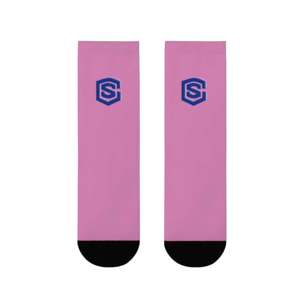 pink Sublimation Crew Socks (EU) Blue Logo