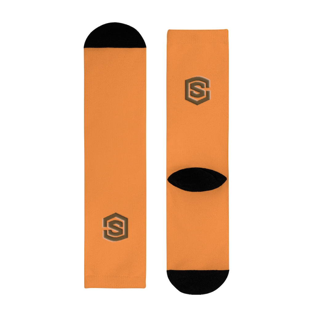 Orange Sublimation Crew Socks (EU) Brown Logo