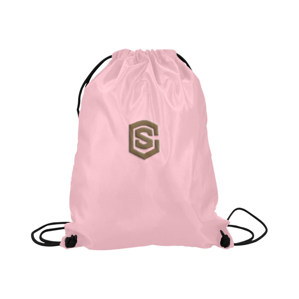 Pink Drawstring Bags Large With Brown Logo Drawstring Bags (Model 1604) (Large)