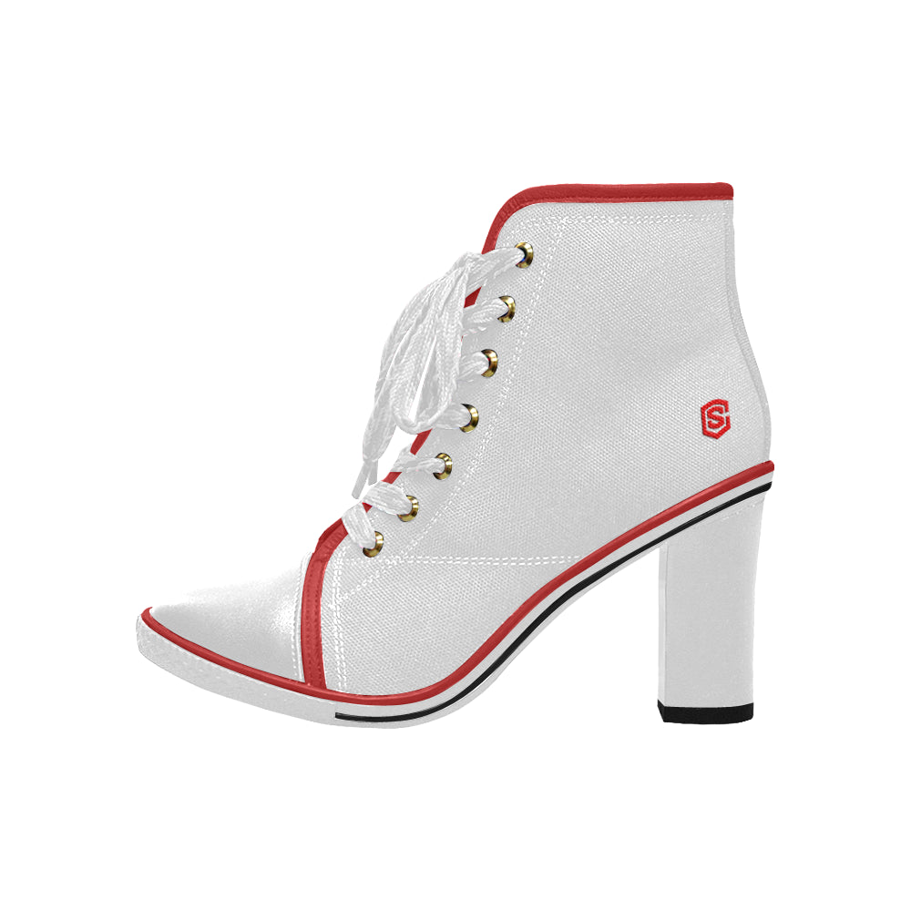 red logo Women's Lace Up Chunky Heel Ankle Booties (Model 054)