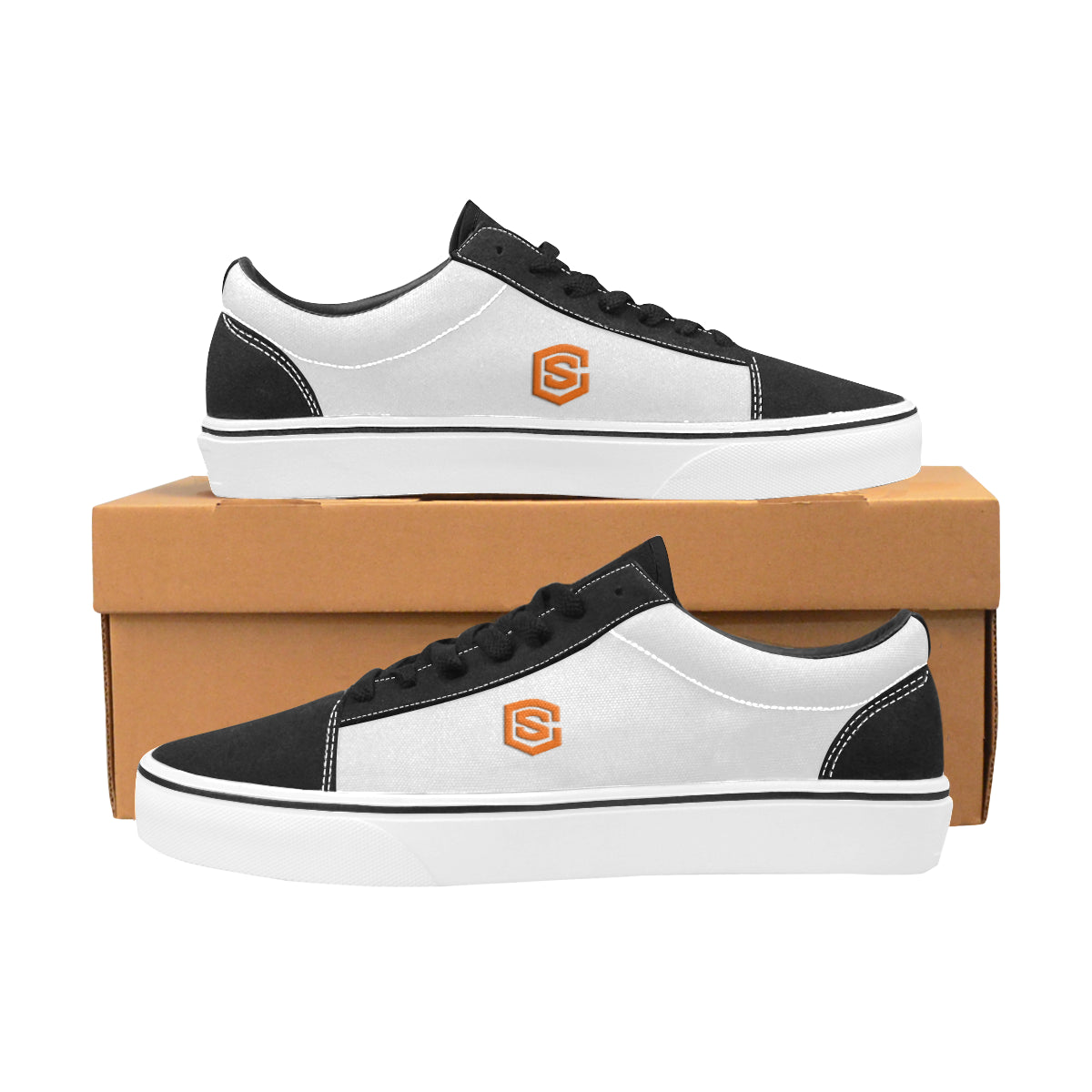 orange logo Men's Low Top Skateboarding Shoes (Model E001-2)