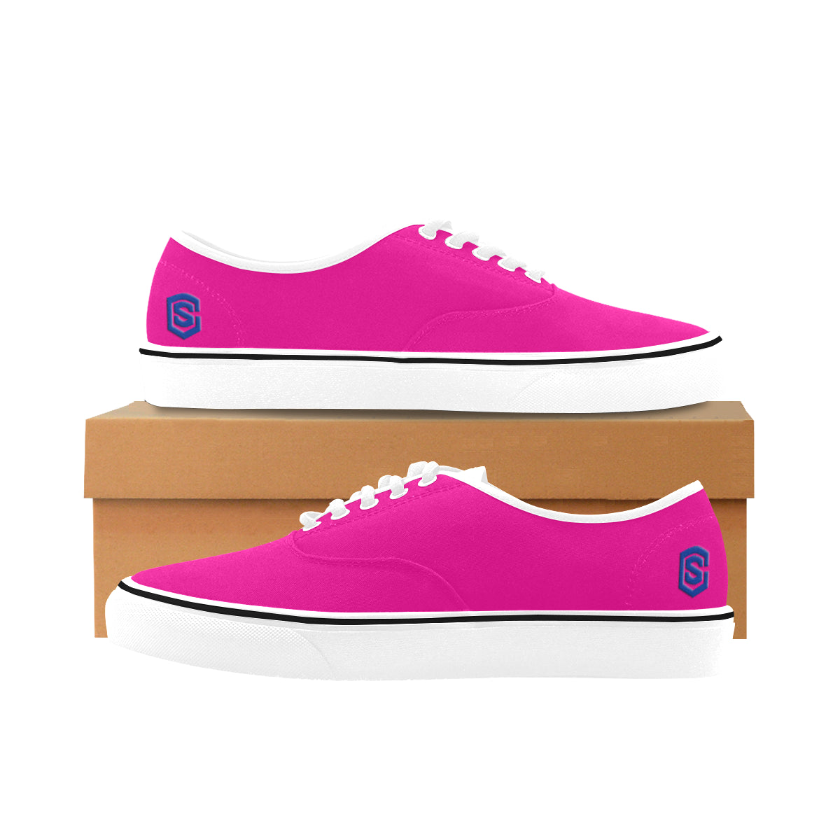 blue logo Classic Women's Canvas Low Top Shoes (Model E001-4)