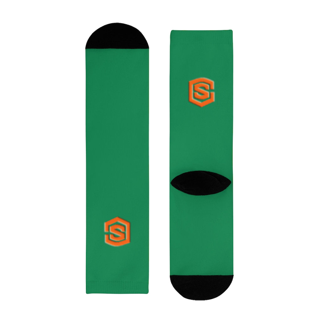 Green Sublimation Crew Socks (EU) Orange Logo