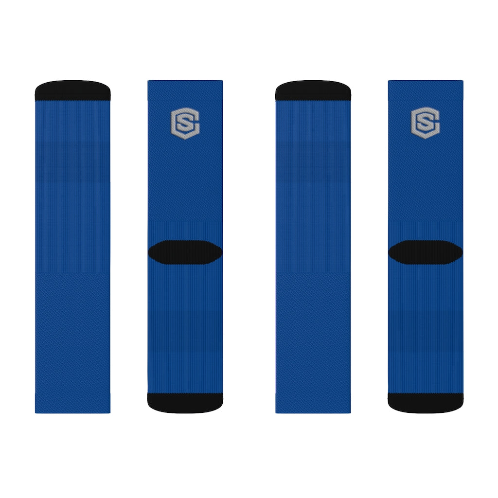 Blue Sublimation Socks Silver Logo