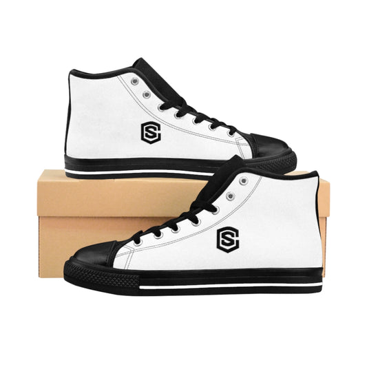 white Men's High-top Sneakers - black logo