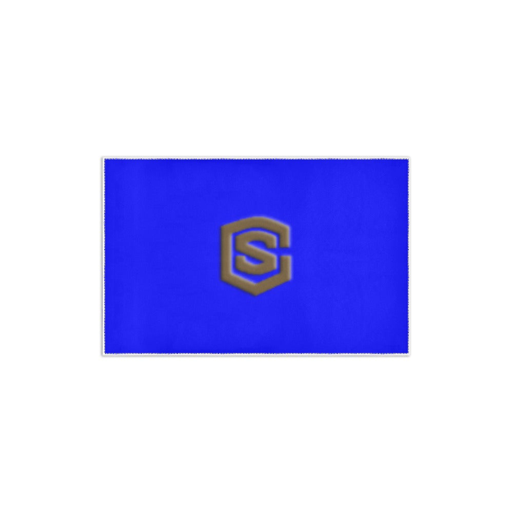 Blue Area Rug 2.6' x 1.7' with Brown Logo Area Rug 2.6' x 1.7'