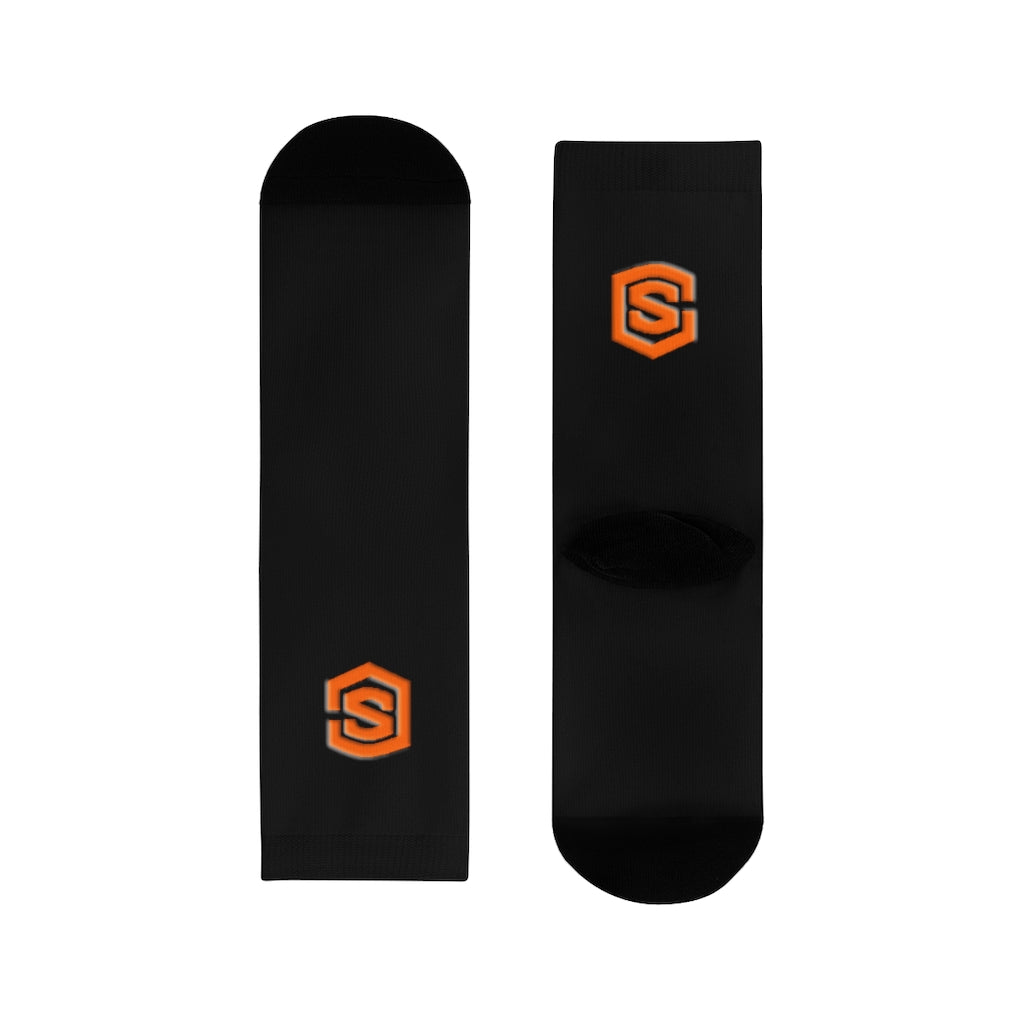 Black Sublimation Crew Socks (EU) Orange Logo
