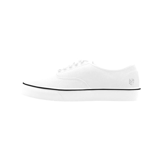 white logo Classic Women's Canvas Low Top Shoes (Model E001-4)