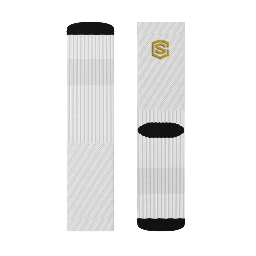 White Sublimation Socks Gold Logo