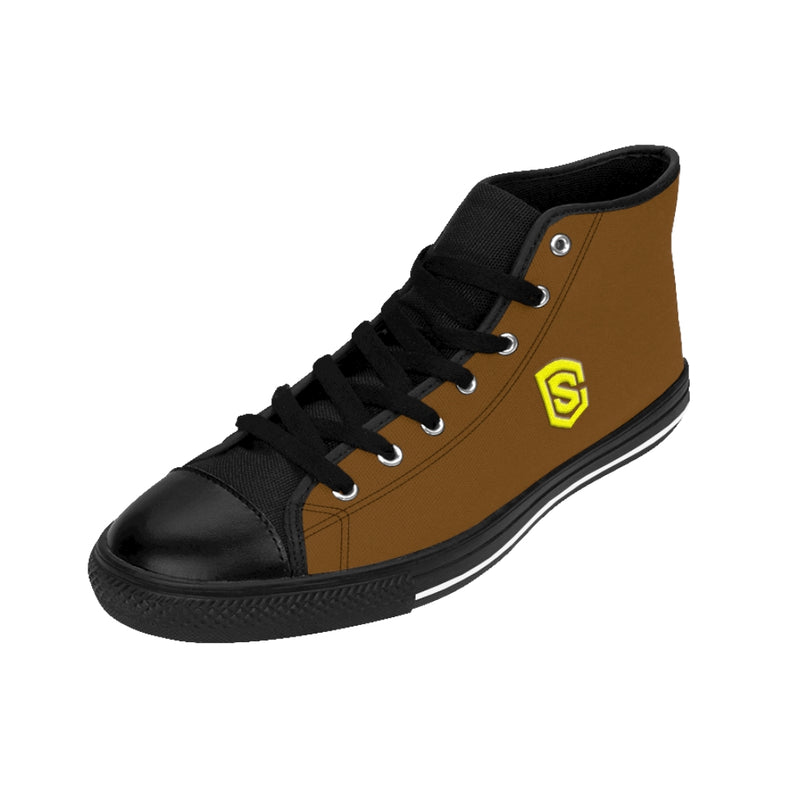 brown Men's High-top Sneakers - yellow logo