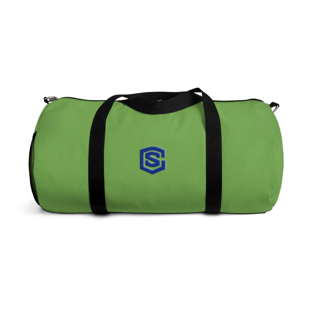 Green Duffel Bag Blue Logo
