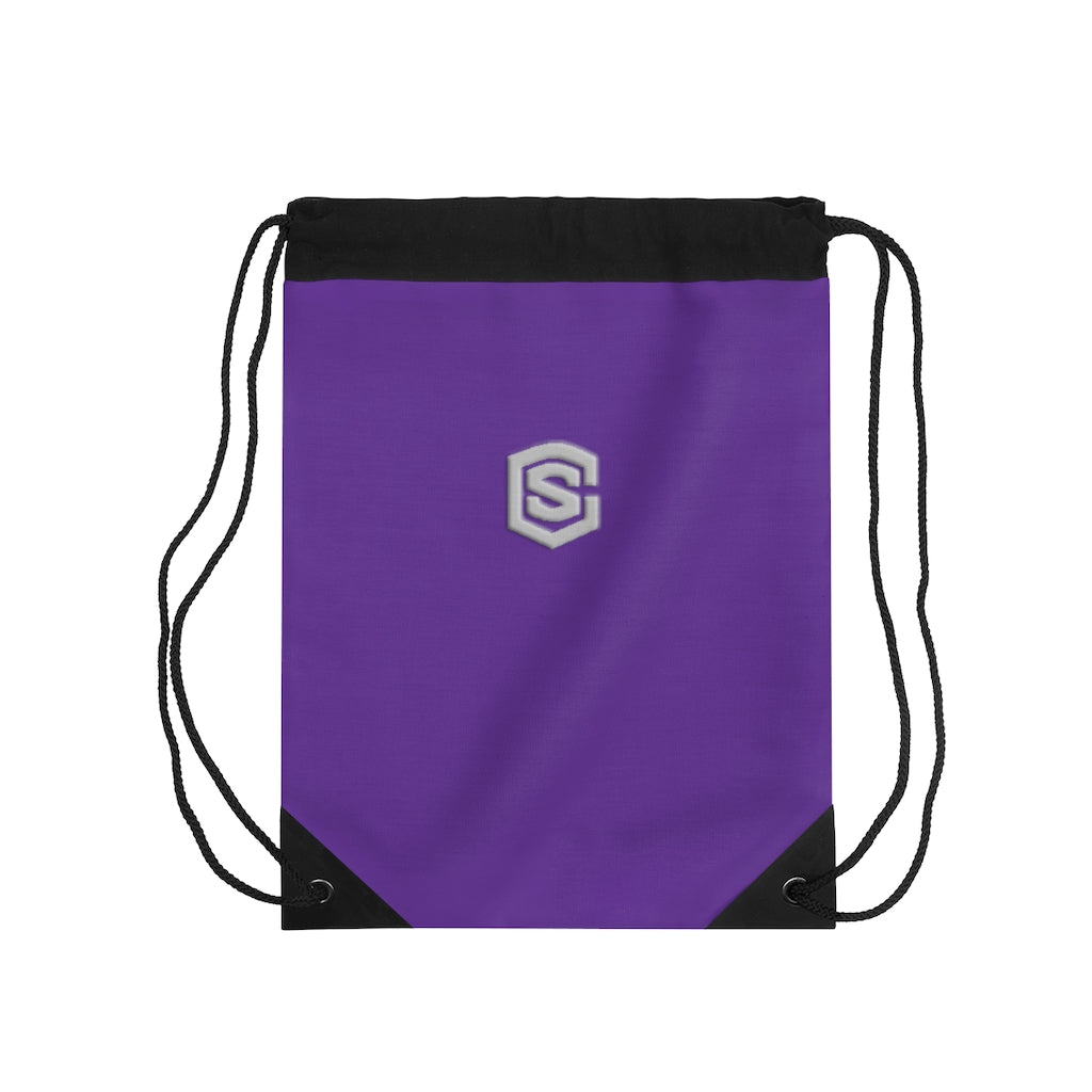 Purple Drawstring Bag Silver logo