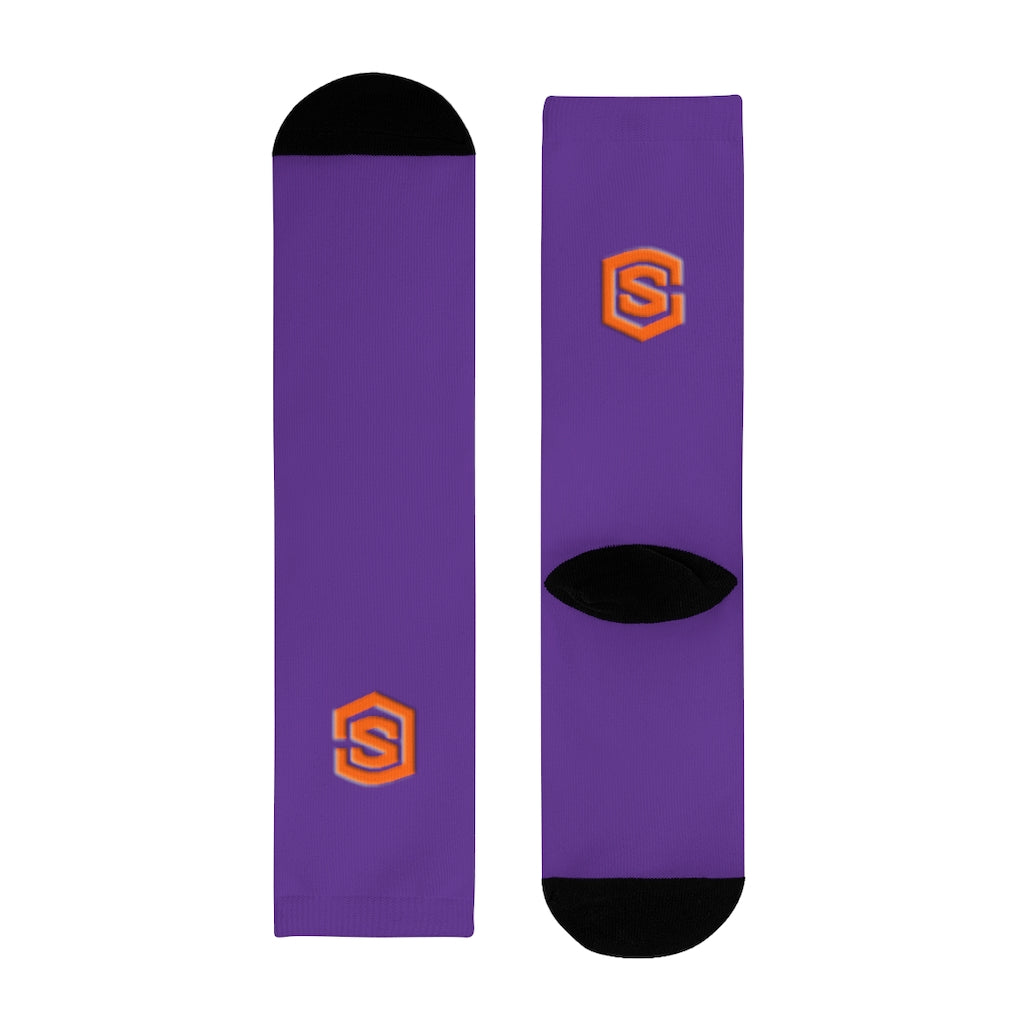 Purple Sublimation Crew Socks (EU) Orange Logo