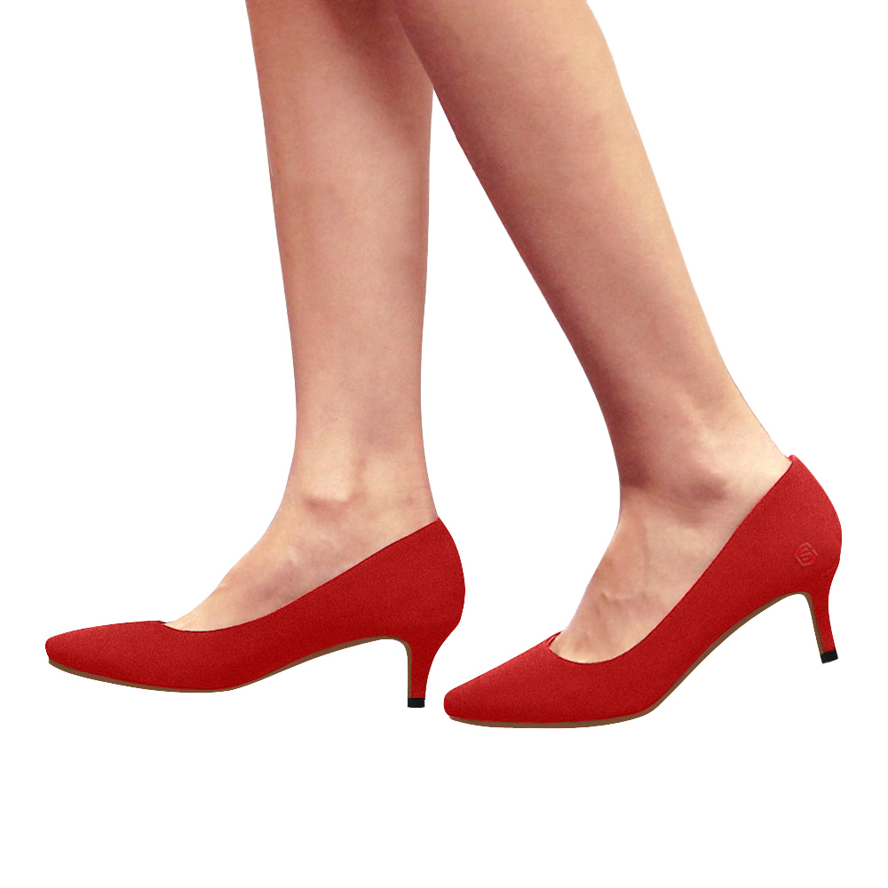 RED Women's Pointed Toe Low Heel Pumps  red logo Women's Pointed Toe Low Heel Pumps (Model 053)