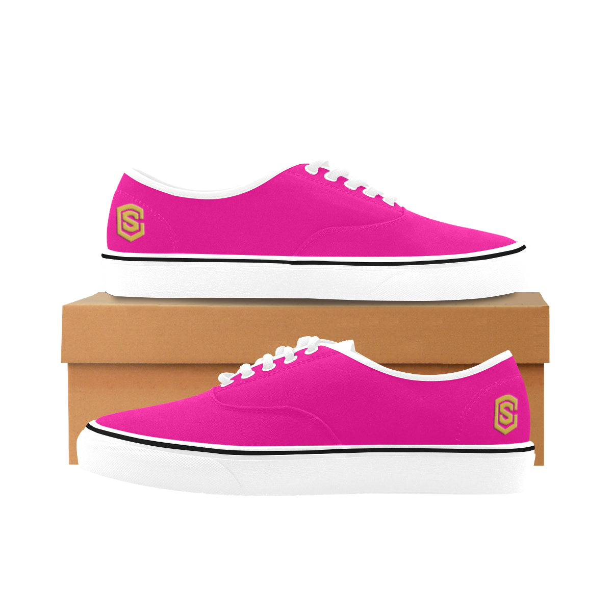 gold logo Classic Women's Canvas Low Top Shoes (Model E001-4)