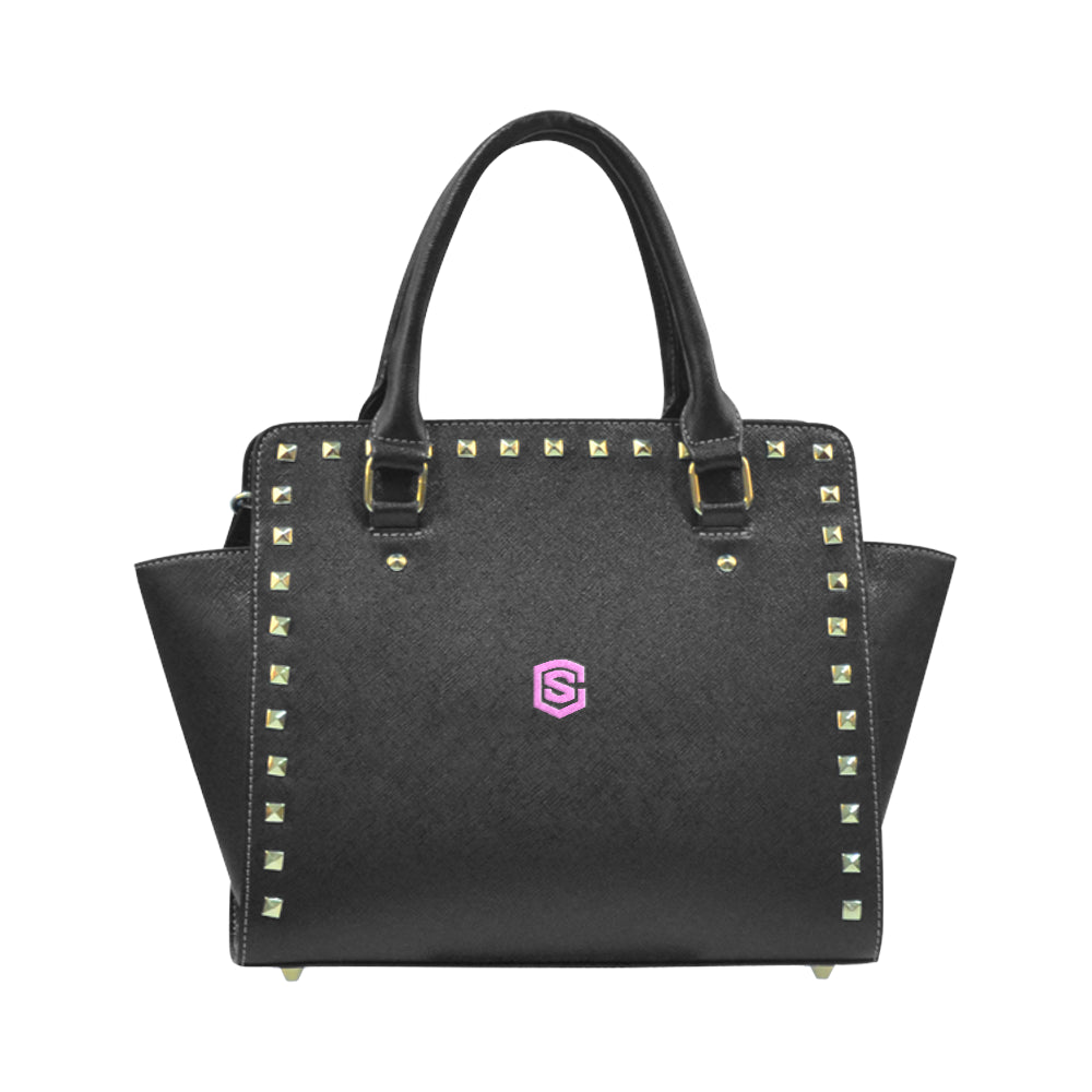 BLACK RIVET SHOULDER HANDBAG pink logo Rivet Shoulder Handbag (Model 1645)