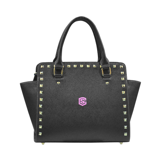 BLACK RIVET SHOULDER HANDBAG pink logo Rivet Shoulder Handbag (Model 1645)