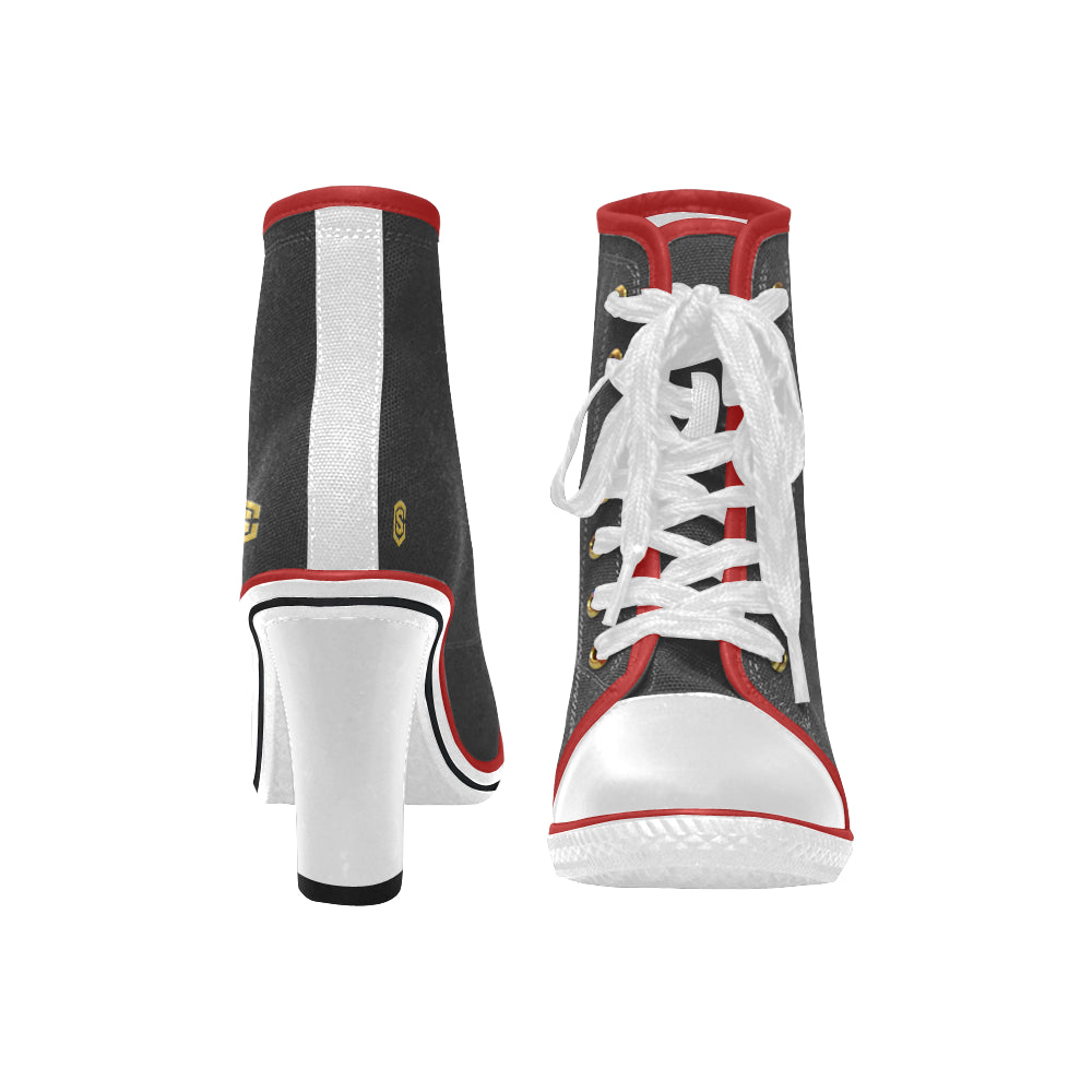 gold logo Women's Lace Up Chunky Heel Ankle Booties (Model 054)