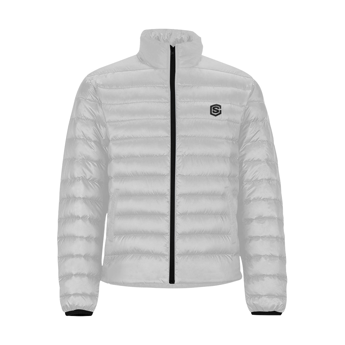 black logo Men's Stand Collar Padded Jacket (Model H41)