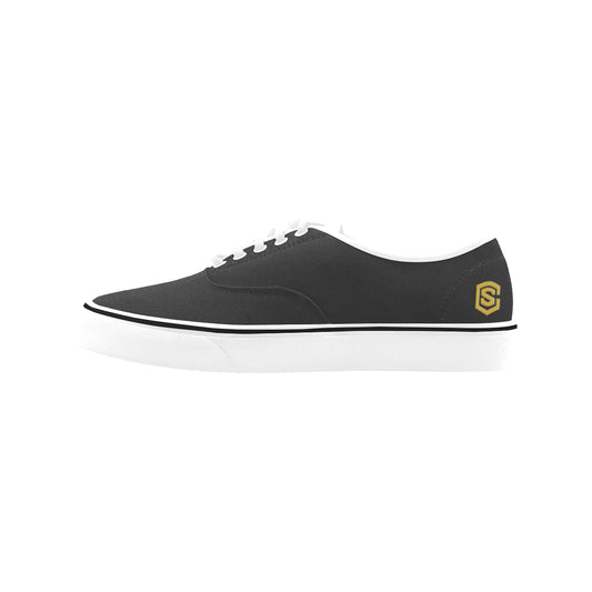 gold logo Classic Women's Canvas Low Top Shoes (Model E001-4)