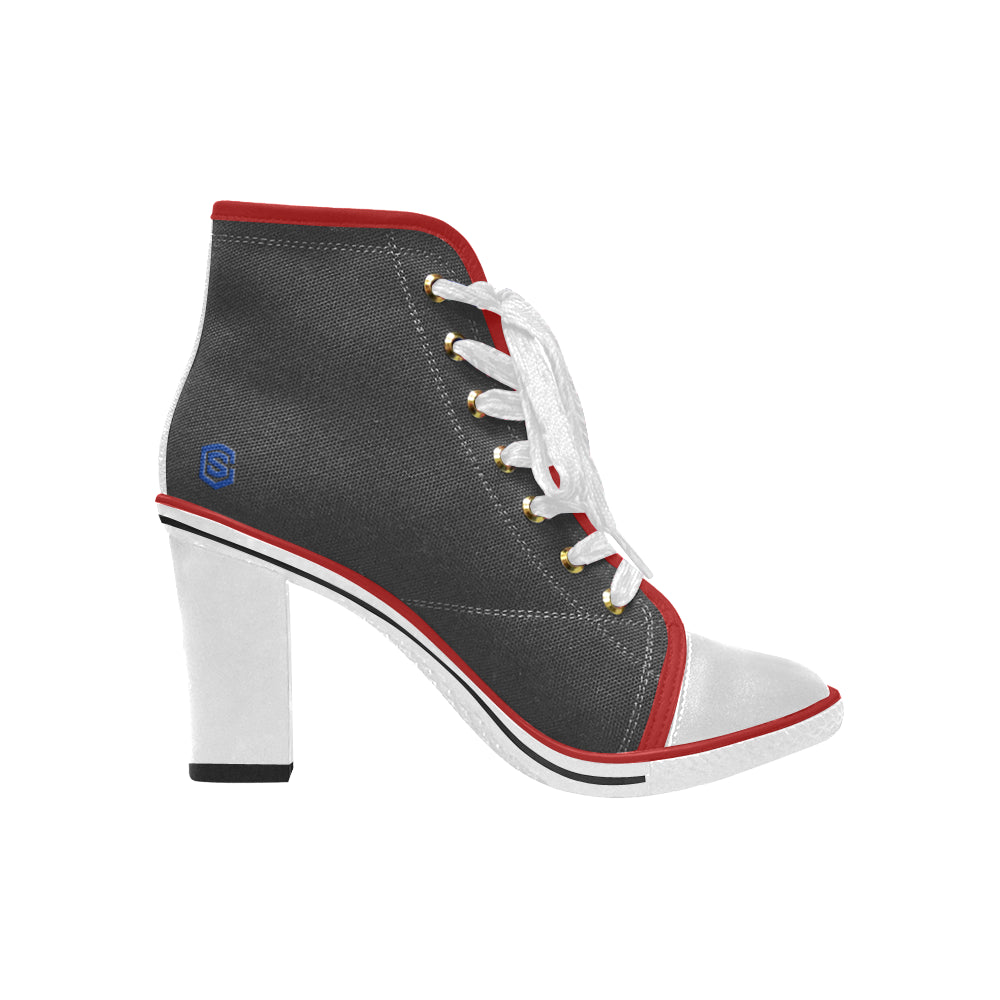 blue logo Women's Lace Up Chunky Heel Ankle Booties (Model 054)