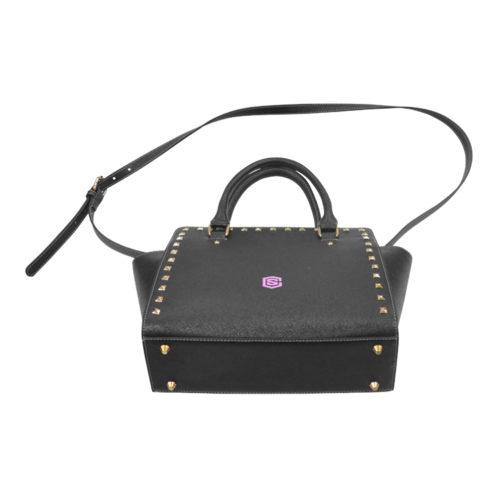 BLACK RIVET SHOULDER HANDBAG pink logo Rivet Shoulder Handbag (Model 1645)