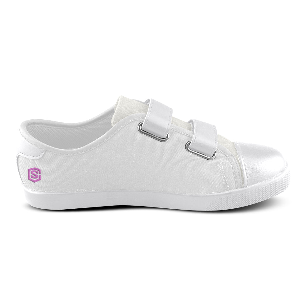 GRAY CANVAS KID SHOES pink logo Velcro Canvas Kid's Shoes (Model 008)