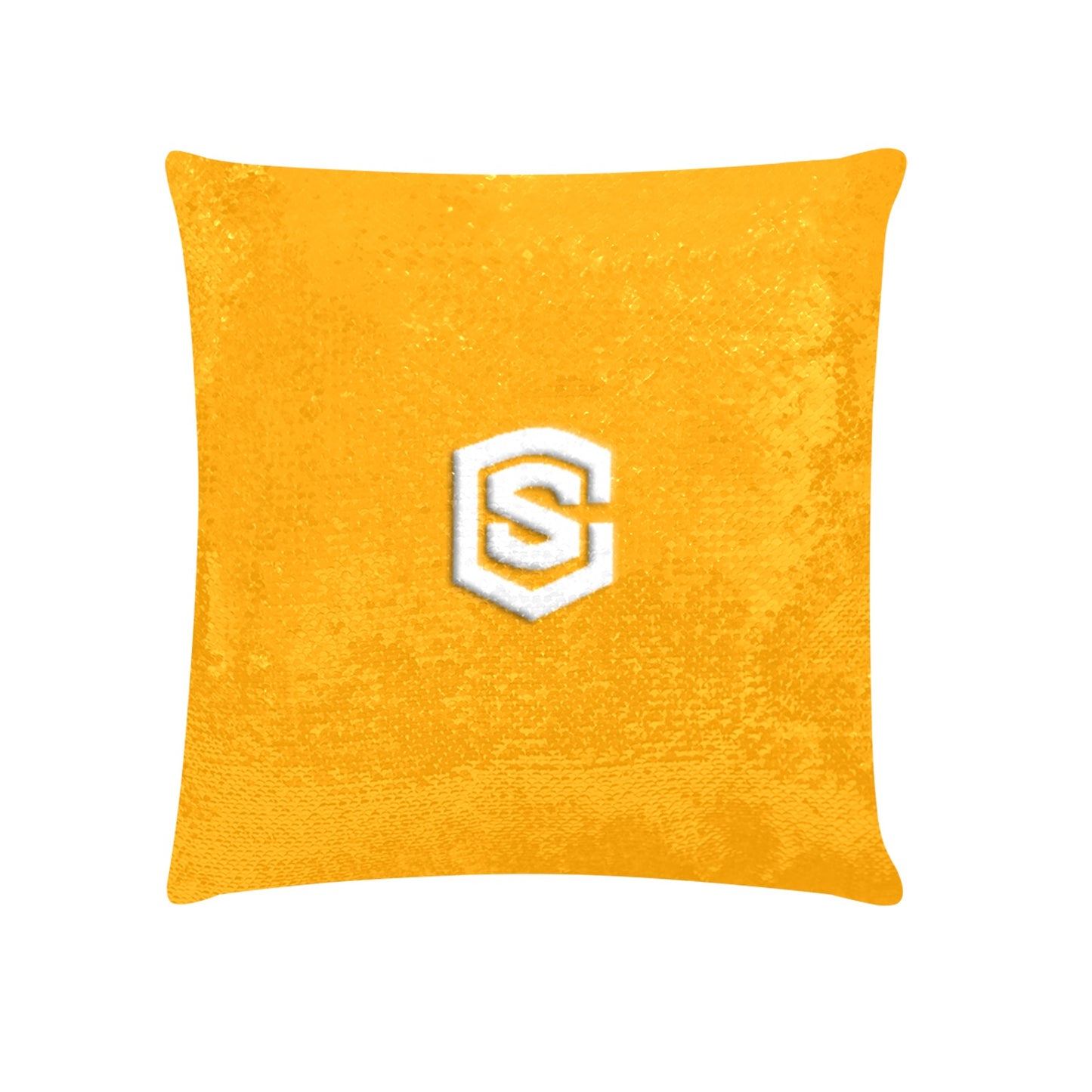 Orange Custom Sequin Pillow with White Logo Custom Sequin Pillow Case 18"x18"