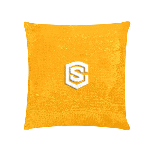 Orange Custom Sequin Pillow with White Logo Custom Sequin Pillow Case 18"x18"