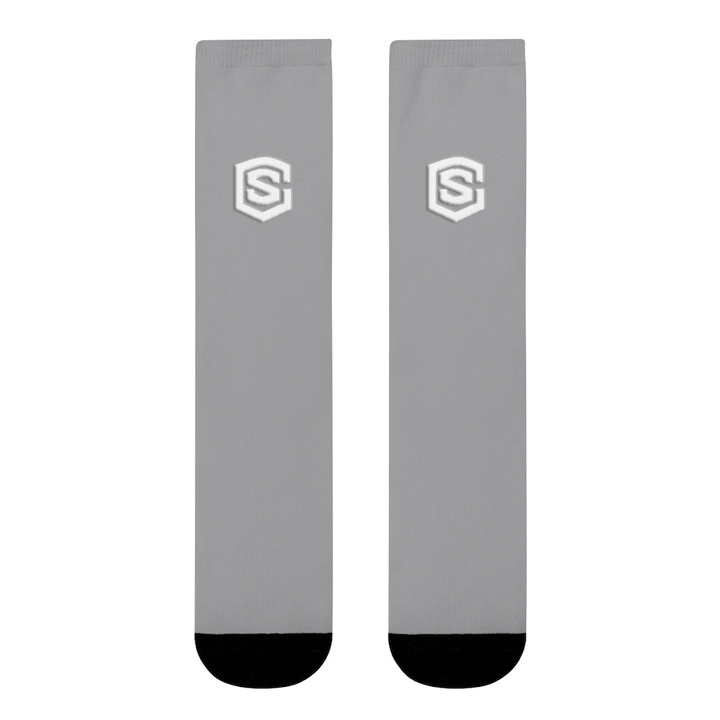 Grey Sublimation Crew Socks (EU) white Logo