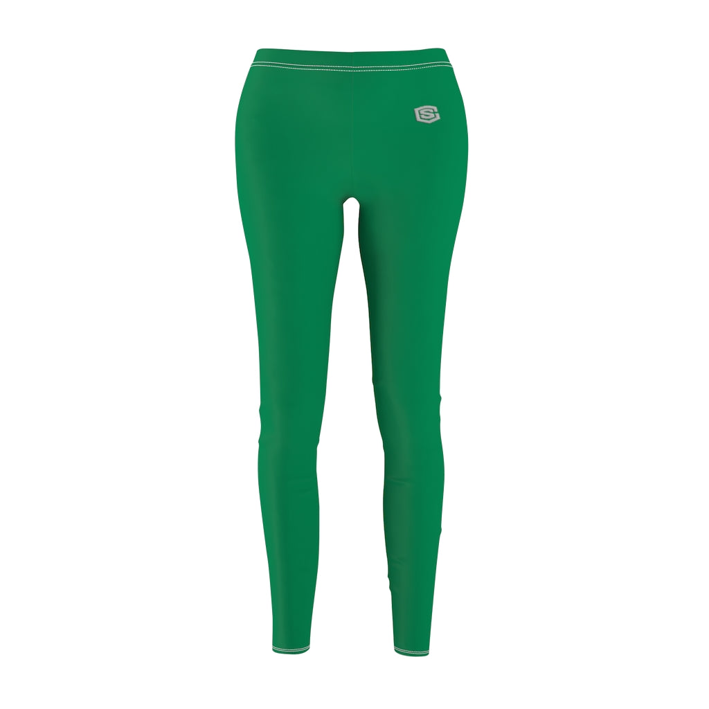 Green Women's Cut & Sew Casual Leggings Silver logo