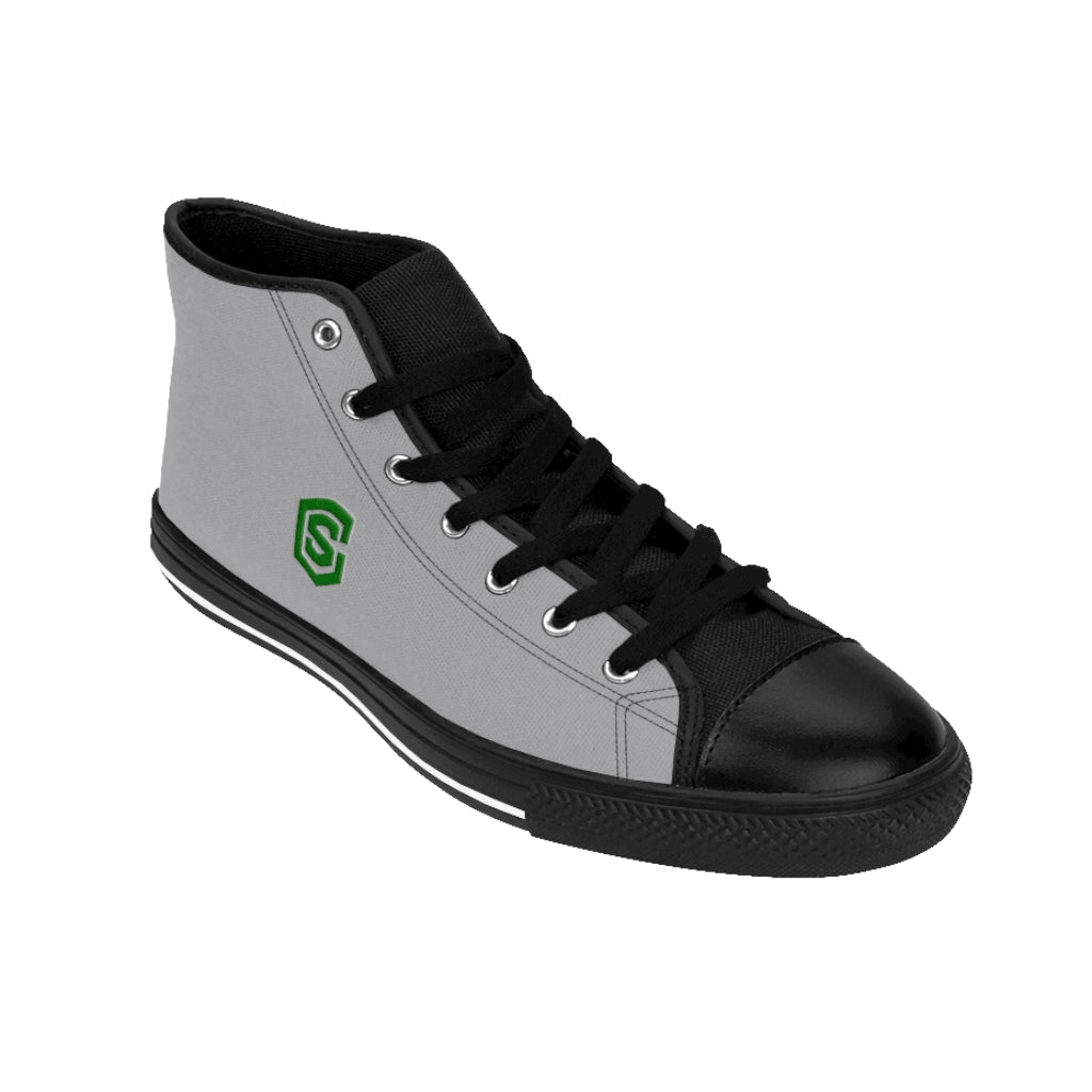 grey Men's High-top Sneakers - green logo