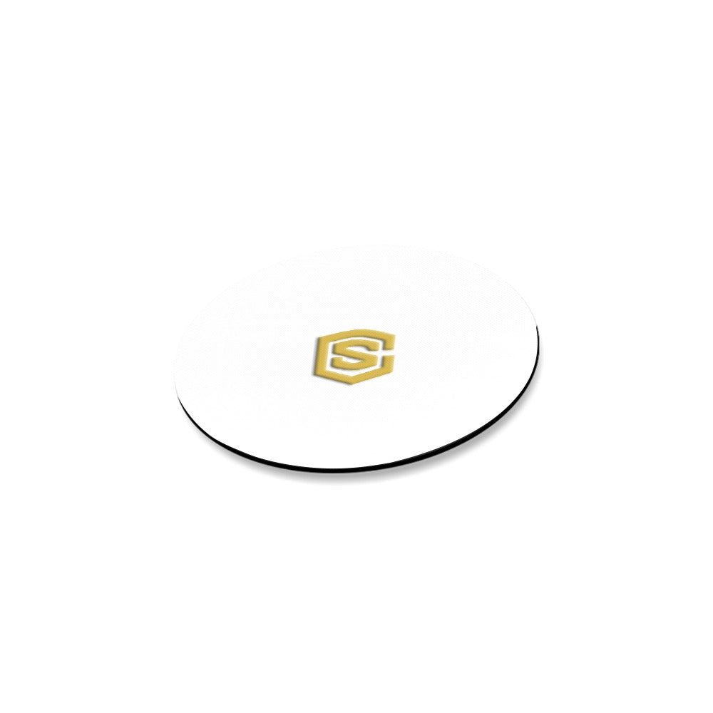 White Round Coaster with Gold Logo Round Coaster