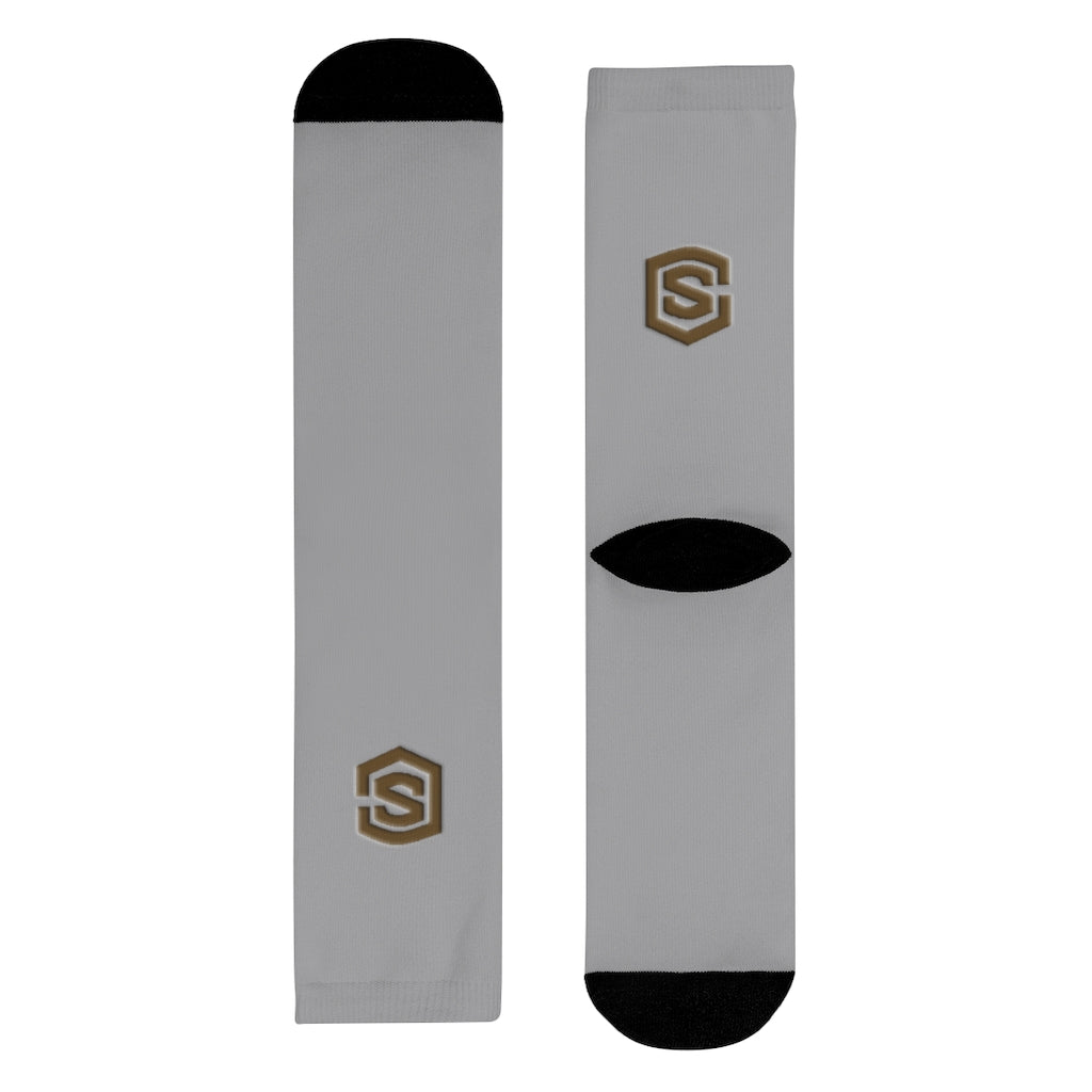 Light Grey Sublimation Crew Socks (EU) Brown Logo