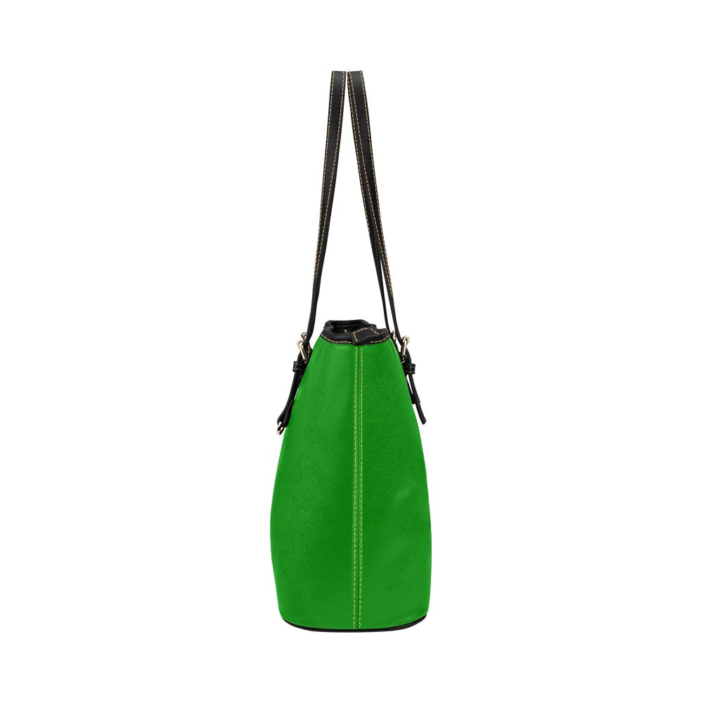 GREEN Leather Tote Bag WITH YELLOW LOGO Leather Tote Bag (Model 1651) (Big)