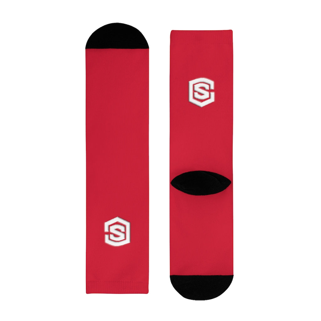Red Sublimation Crew Socks (EU) white Logo