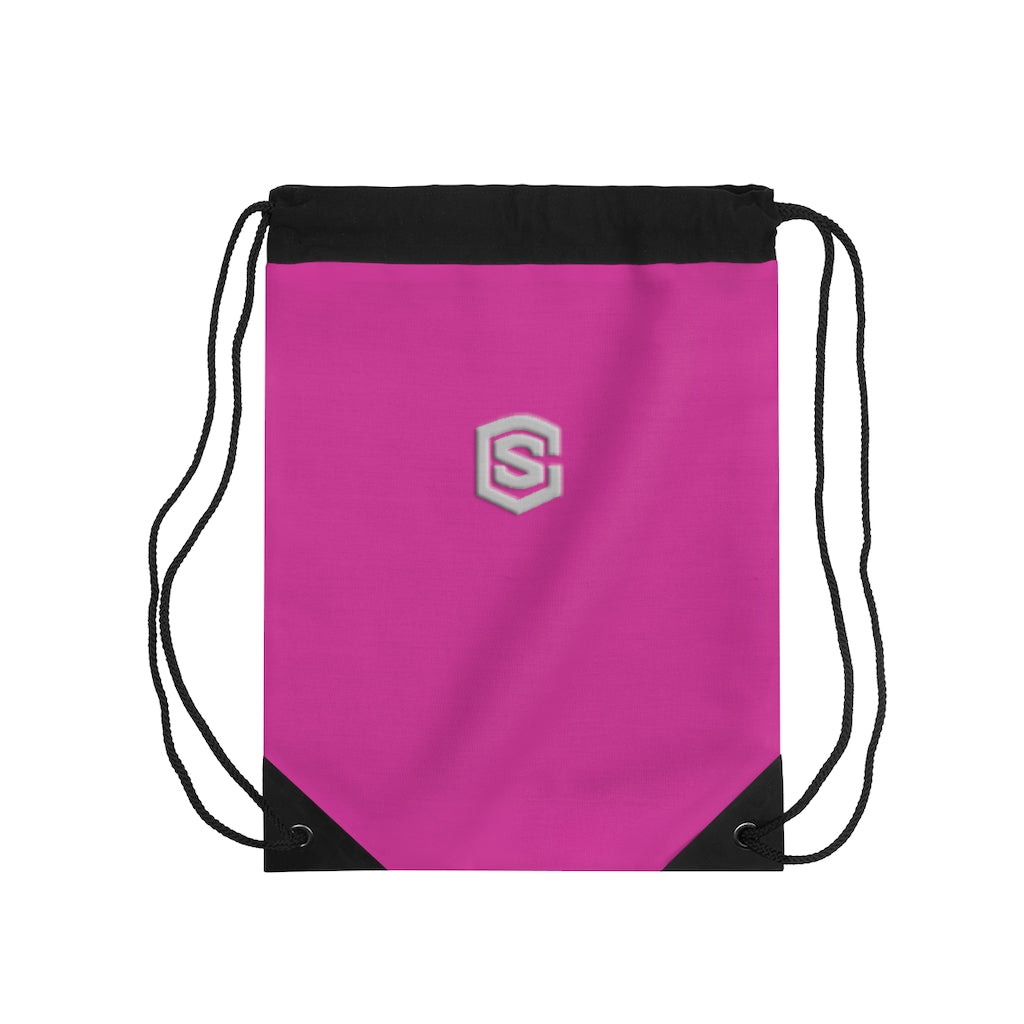 Pink Drawstring Bag Silver logo