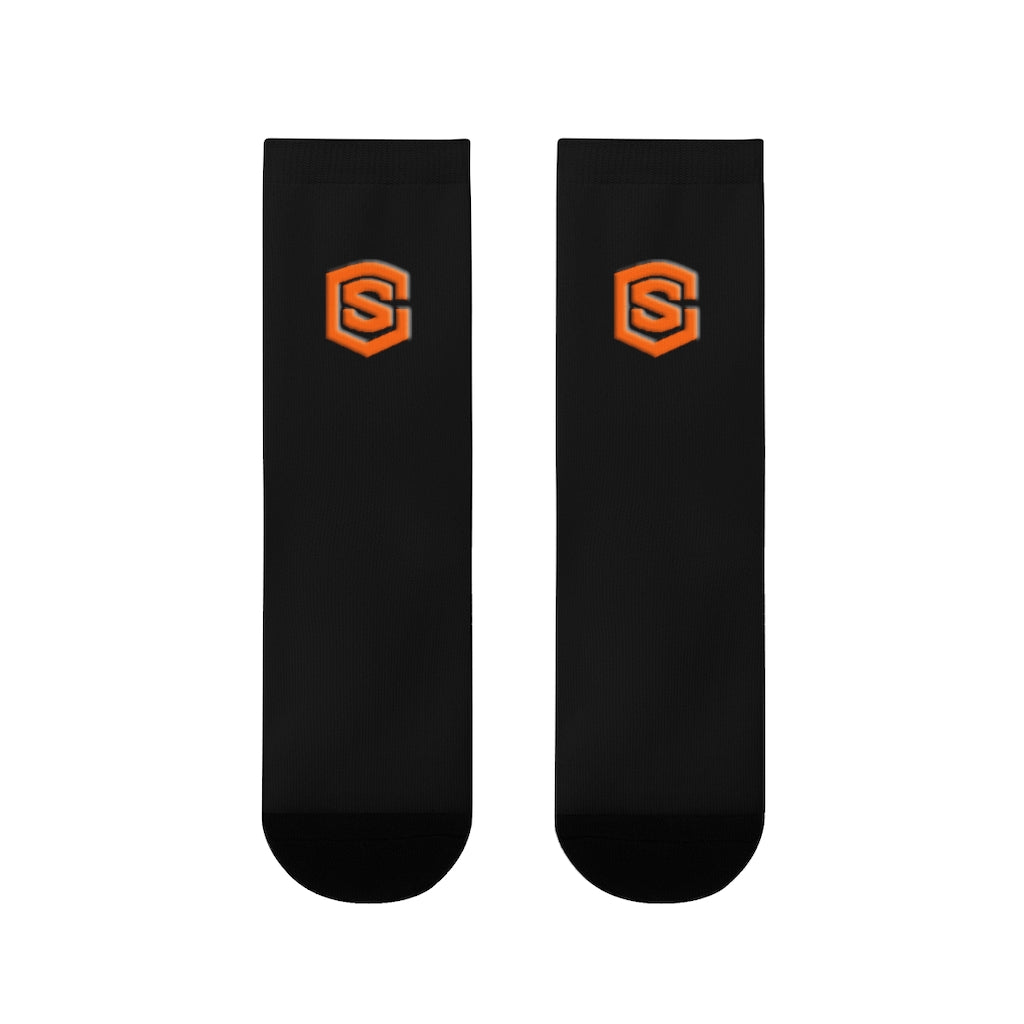 Black Sublimation Crew Socks (EU) Orange Logo