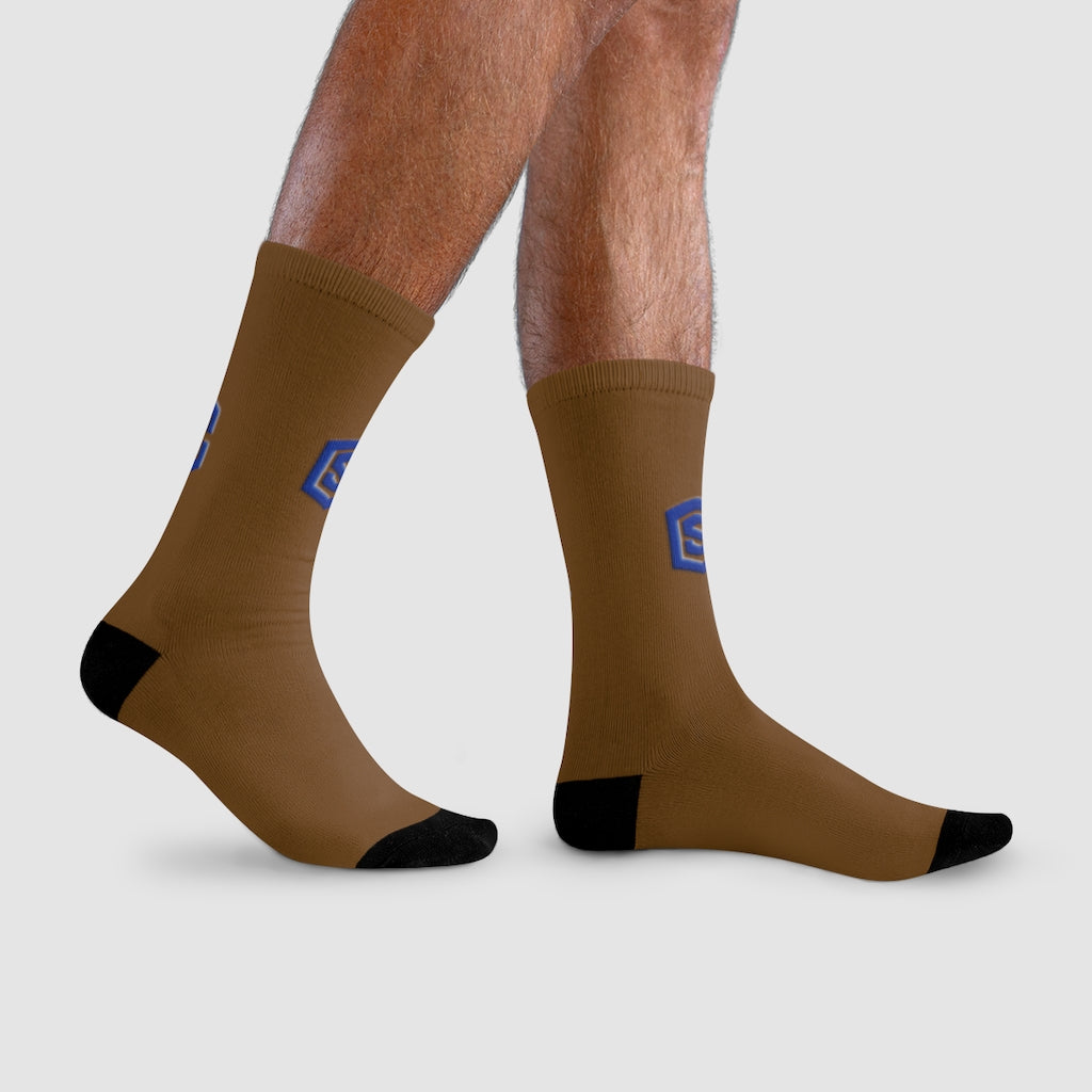 brown Sublimation Crew Socks (EU) Blue Logo