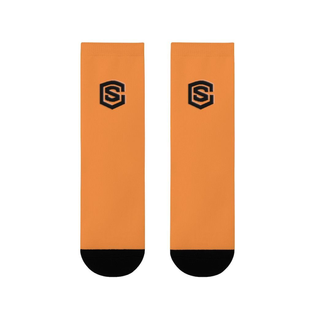 orange Sublimation Crew Socks (EU) Blue Logo