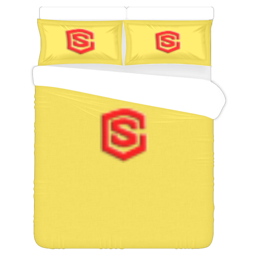 Yellow Duvet Cover Red Logo 3-Piece Bedding Set (1 Duvet Cover 86"x70"; 2 Pillowcases 20"x30")(One Side)