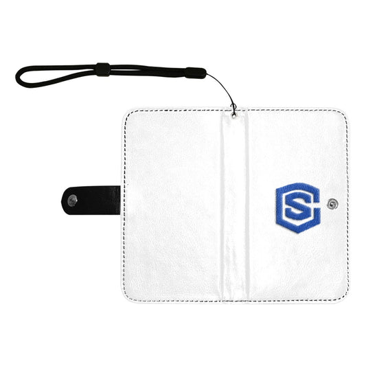 White Flip Leather Purse for Mobile Phone(Model1703)(Large) with Blue Logo Flip Leather Purse for Mobile Phone(Model1703)(Large)