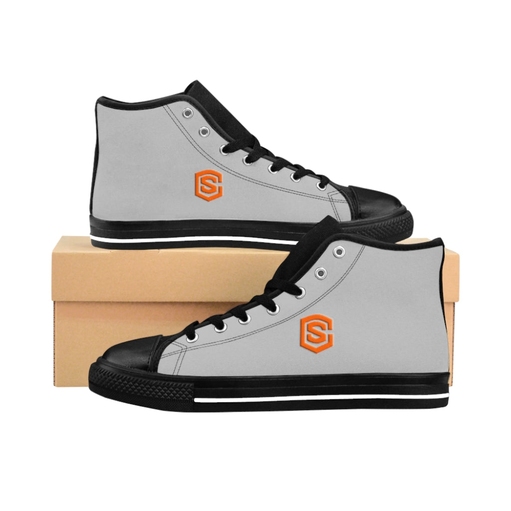 grey Men's High-top Sneakers - orange logo