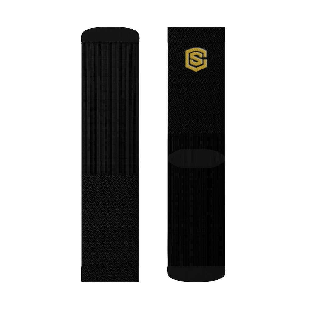 Black Sublimation Socks Gold Logo