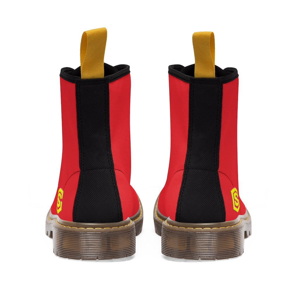 Red Men's Canvas Boots Yellow Logo