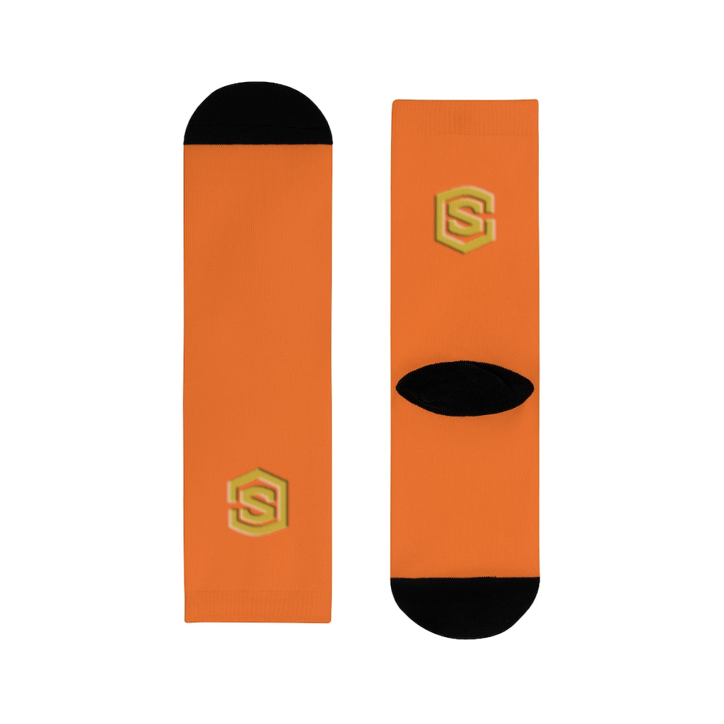 Orange Sublimation Crew Socks (EU) Gold Logo
