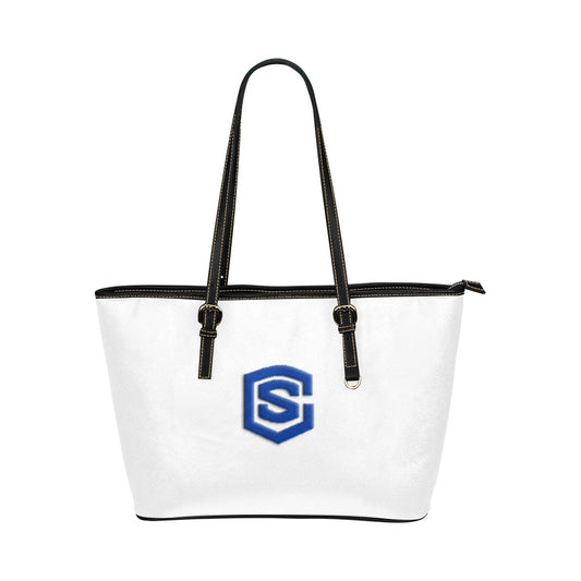 WHITE Leather Tote Bag WITH BLUE LOGO Leather Tote Bag (Model 1651) (Big)